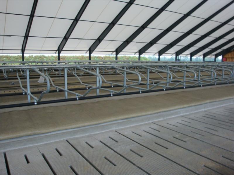 Sengebøjler er monteret direkte på 70x70 stolper. Uden frontrør får køerne større bevægelsesfrihed